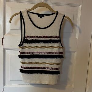 Topshop Cream Knit Tank with Black Fringe and Multicolor Stripes